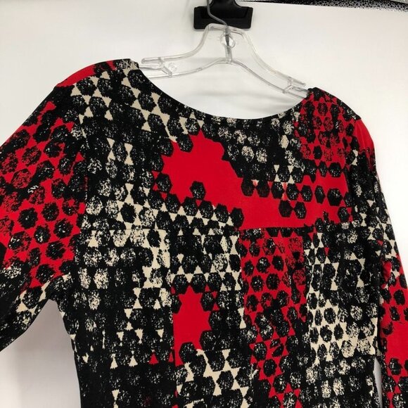 Vivian Wong Red Black abstract tunic flowy 3/4 sleeve blouse Small - Picture 9 of 12